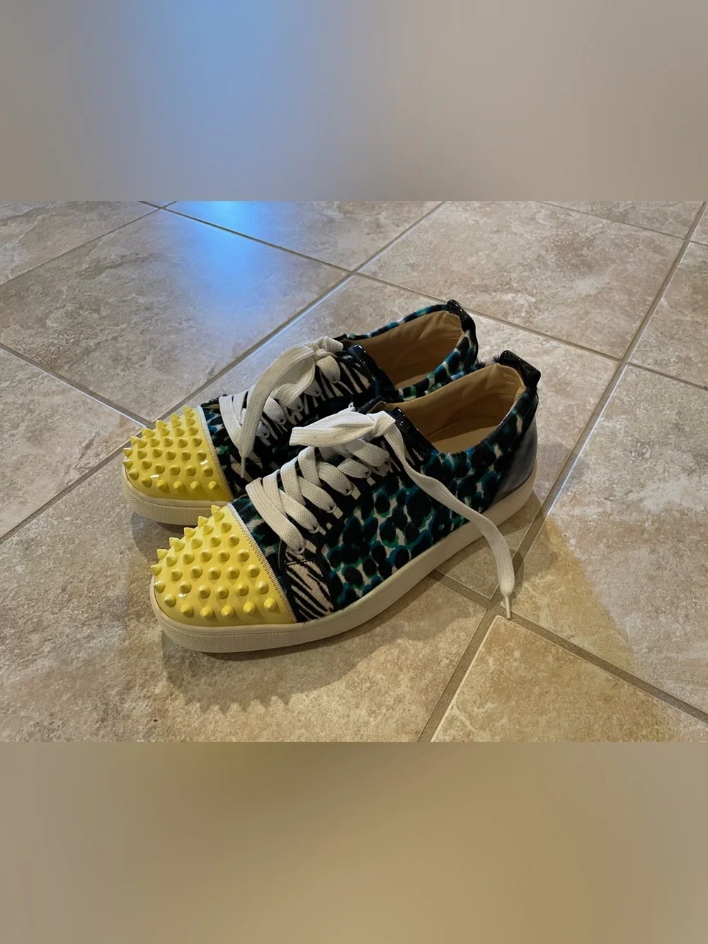 Christian Louboutin Spike Sneakers in Yellow Leopard Print